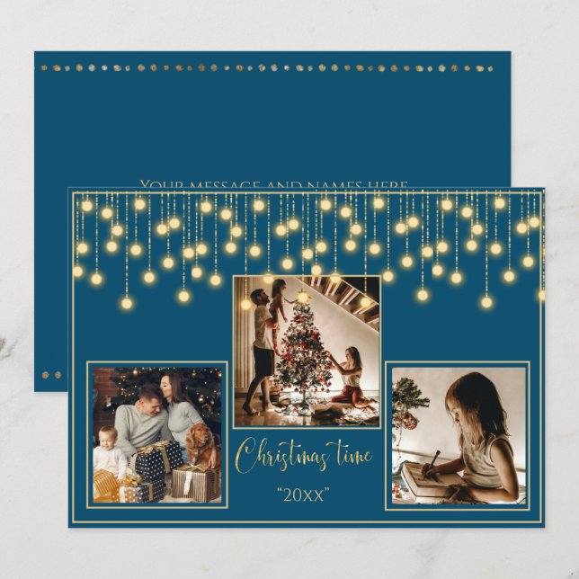 Blue 3 Foto Weihnachtszeit Feiertagskarte (Vorne/Hinten)