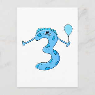 Blue 3. Geburtstag Cartoon. Postkarte