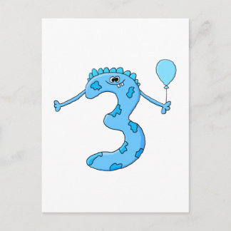 Blue 3. Geburtstag Cartoon. Postkarte