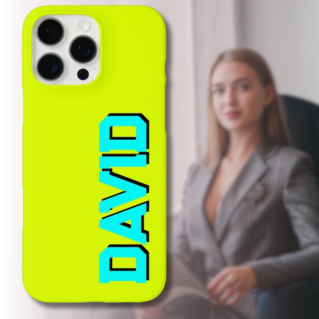 Blue 3D Black Modern Name | Funny Neon Chartreuse Case-Mate iPhone Hülle (Von Creator hochgeladen)