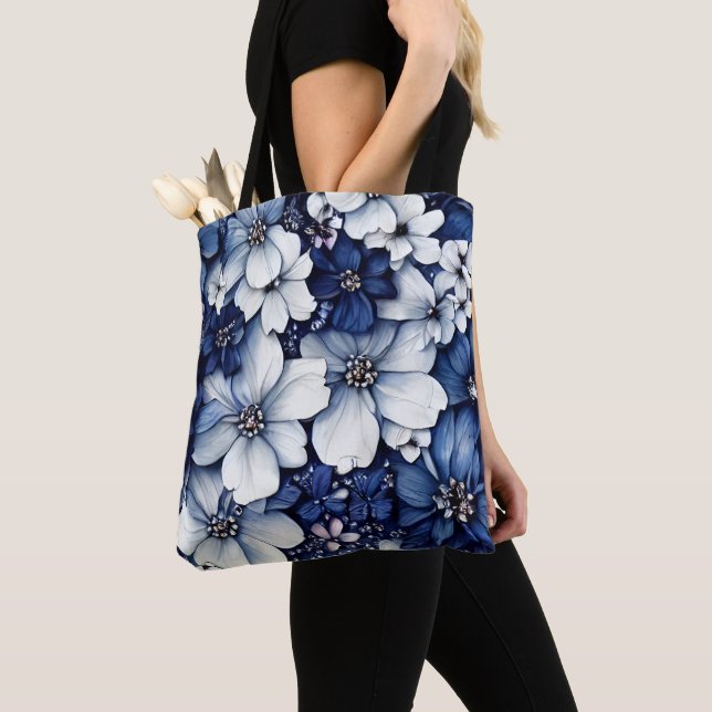 Blue 3D Blume Tasche für Frauen und Mädchen (Von Nahem)