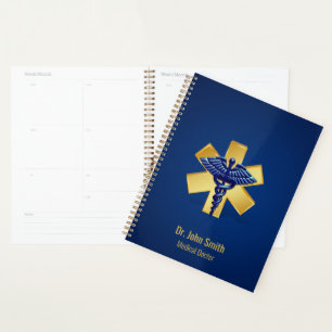 Blue 3D Caduceus Gold Cross Medical Planer