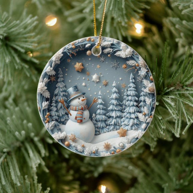 Blue 3D Chirstmas Cute Happy Owl  Keramik Ornament (Baum)