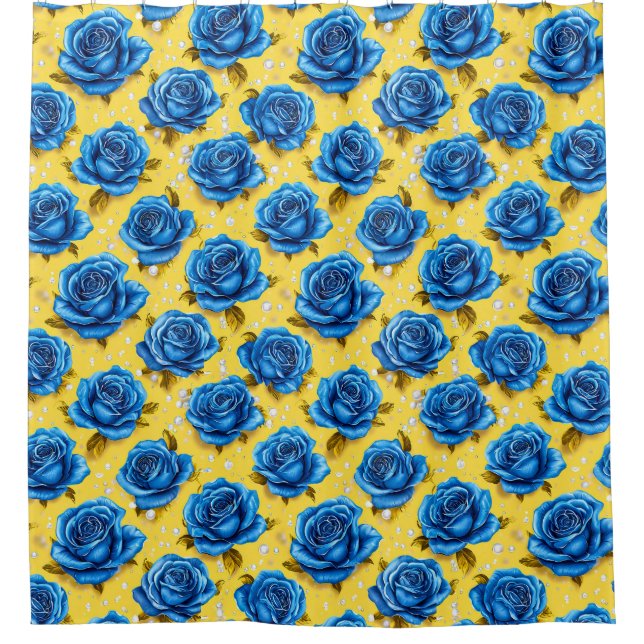 Blue 3d-Rose Duschvorhang (Vorderseite)