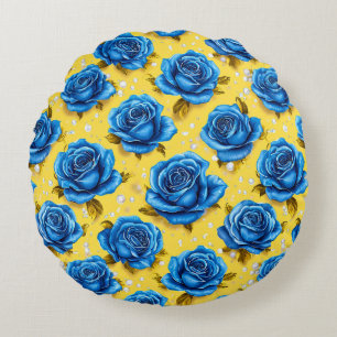 Blue 3d-Rose Rundes Kissen