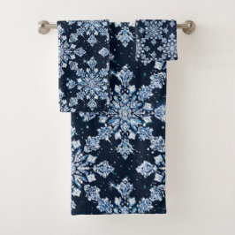 Blue 3d Schneeflocken Badhandtuch Set