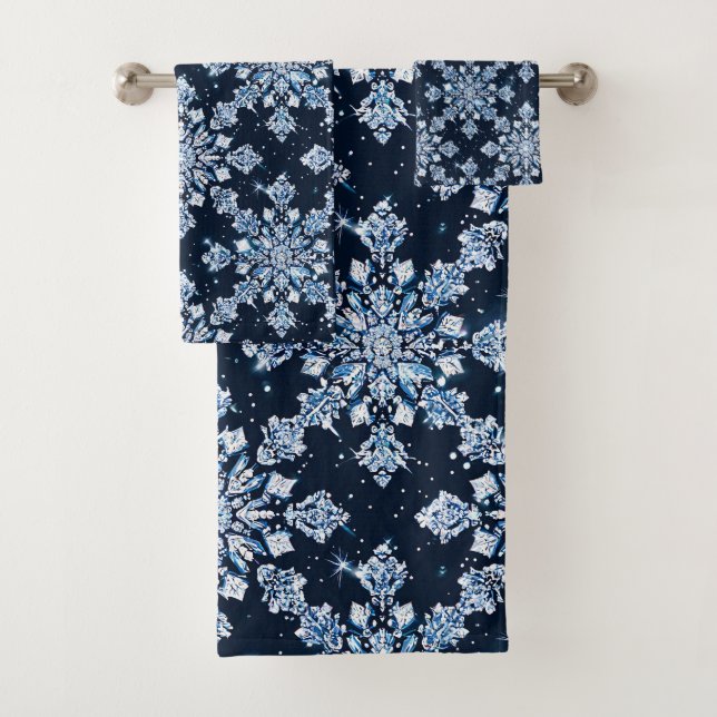 Blue 3d Schneeflocken Badhandtuch Set (Insitu)