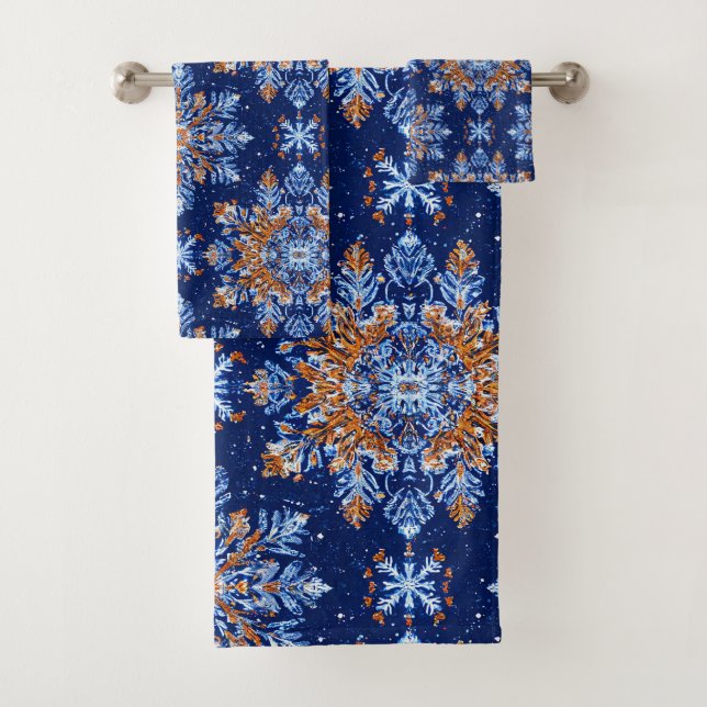 Blue 3d Schneeflocken Badhandtuch Set (Insitu)
