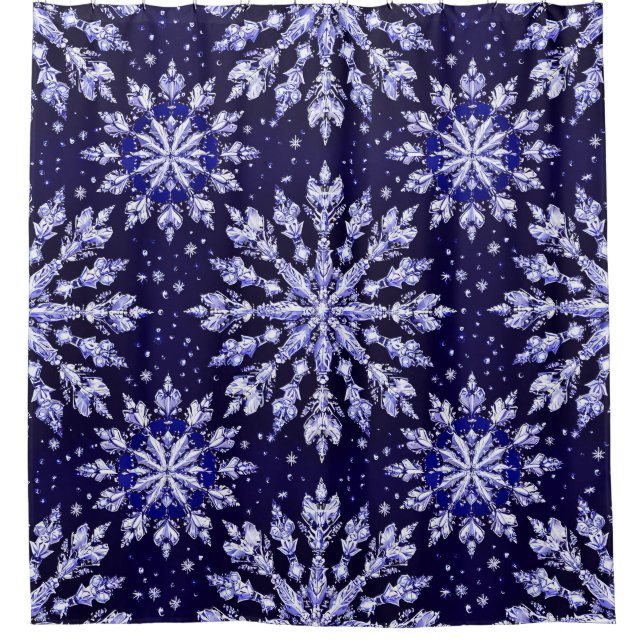 Blue 3d Schneeflocken Duschvorhang (Vorderseite)