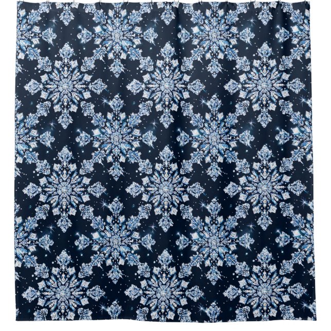 Blue 3d Schneeflocken Duschvorhang (Vorderseite)
