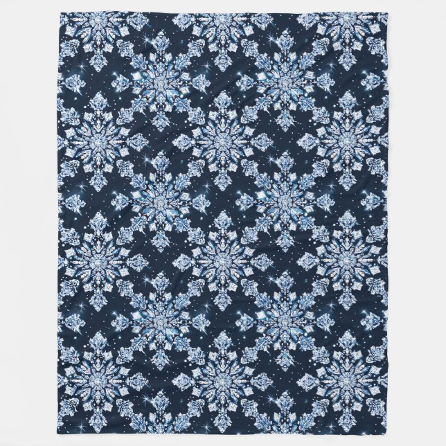 Blue 3d Schneeflocken Fleecedecke (Vorderseite)