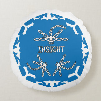 Blue, 3rd Eye Chakra "Insight" Dragonfly White BG Rundes Kissen