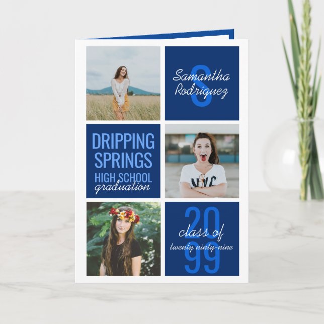 Blue 4-Foto Fun Boxes Abschluss Einladung (Vorderseite)