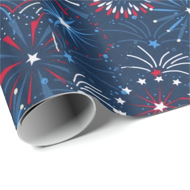 Blue 4. Juli Fireworks Geschenkpapier (Rolleneckpunkt)
