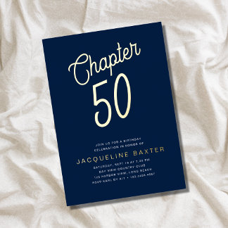 Blue 50 th Birthday Gold Script Kapitel 50 Party Folieneinladung