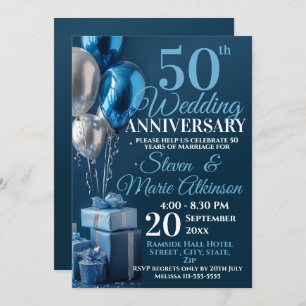 Blue 50 th Wedding Anniversary Ballon Geschenke Einladung