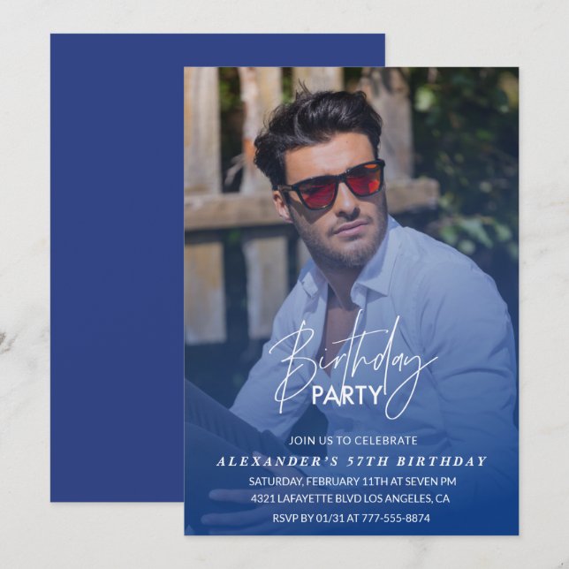 Blue 57. Geburtstagseinladung Geburtstagsparty Fot Einladung (Vorne/Hinten)