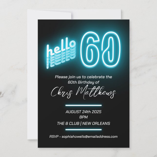 Blue 60. Geburtstagsparty Einladung (Vorderseite)