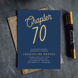 Blue 70. Geburtstag Gold Script 70 Einladung