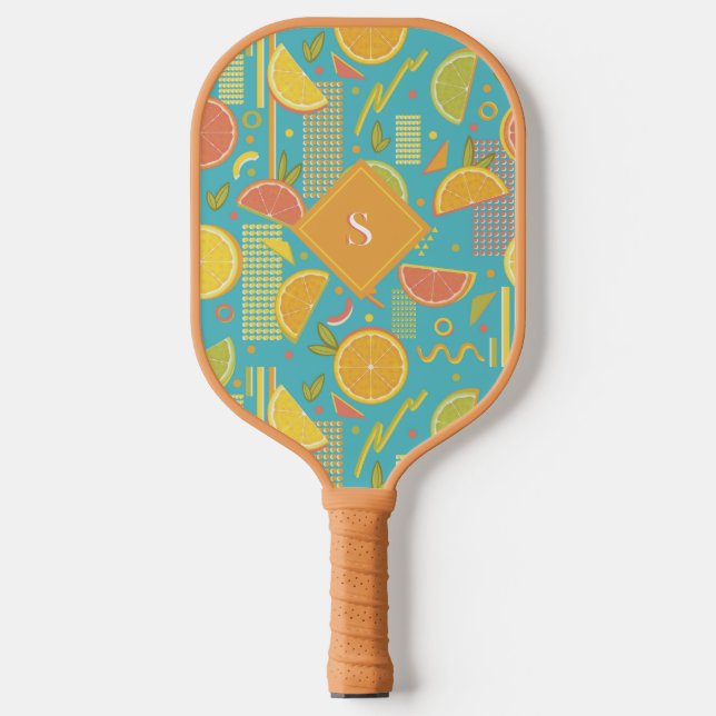 Blue 80's Citrus Fruit Slices Pickleball Schläger (Vorderseite)
