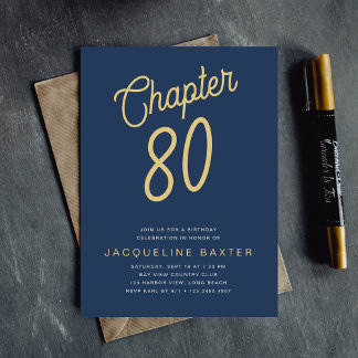 Blue 80th Birthday Gold Script 80 Einladung