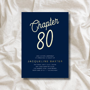 Blue 80th Birthday Gold Script Kapitel 80 Party Folieneinladung