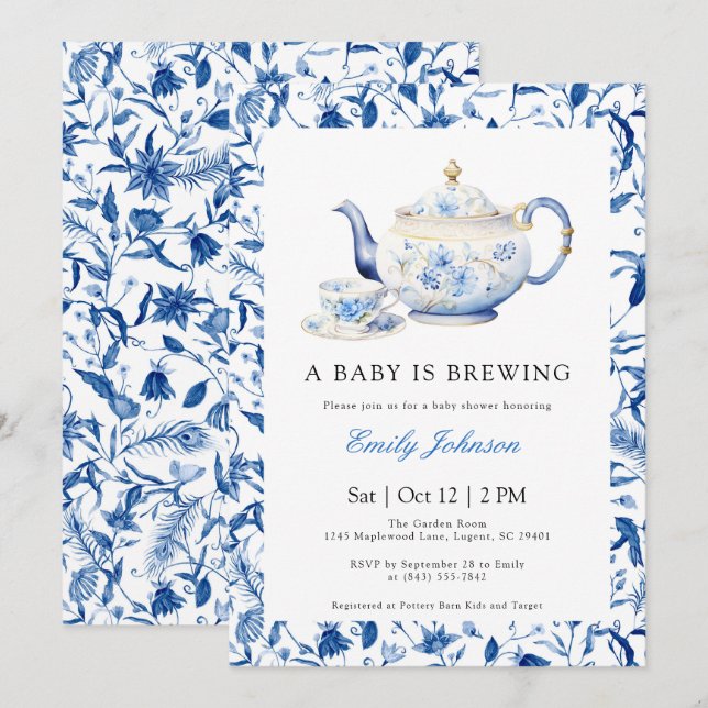 BLUE A Baby Brewing Baby Shower Einladung (Vorne/Hinten)