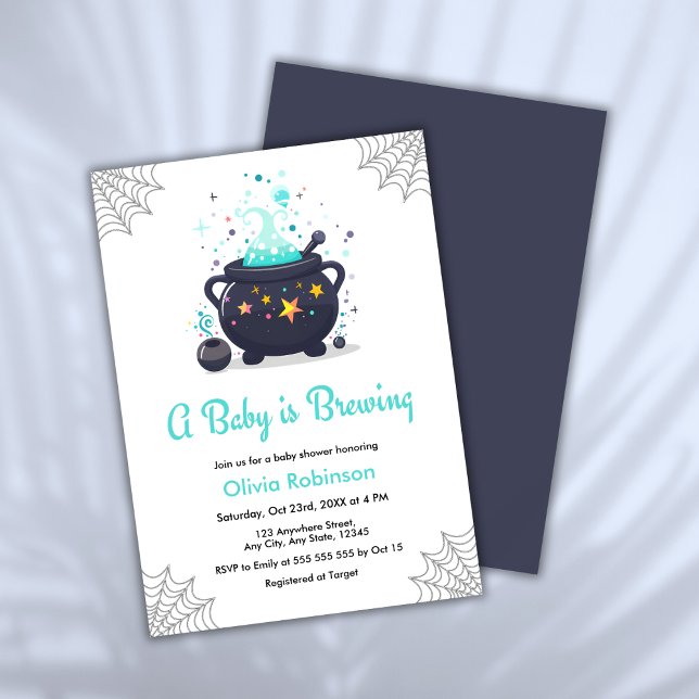 Blue A Baby brütet Halloween Baby Dusche Einladung (Blue A Baby is Brewing Cauldron Halloween Boy Baby Shower Invitation   )