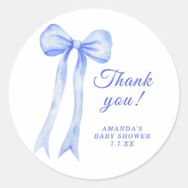 Blue a Bow Baby Dusche Danke Runder Aufkleber