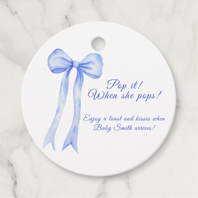 Blue a Bow Baby Dusche Pop! Geschenkanhänger (Vorderseite)