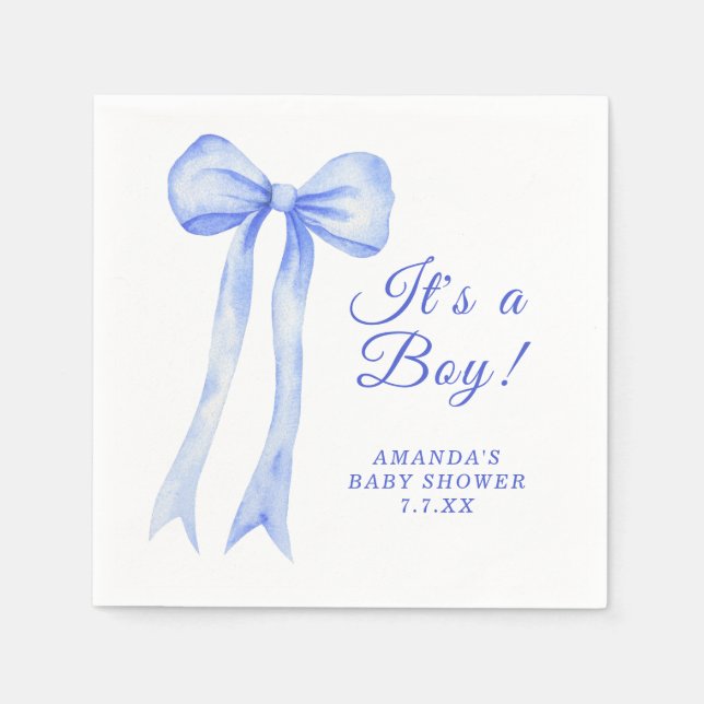 Blue a Bow Es ist eine Boy Baby Dusche Serviette (Vorderseite)