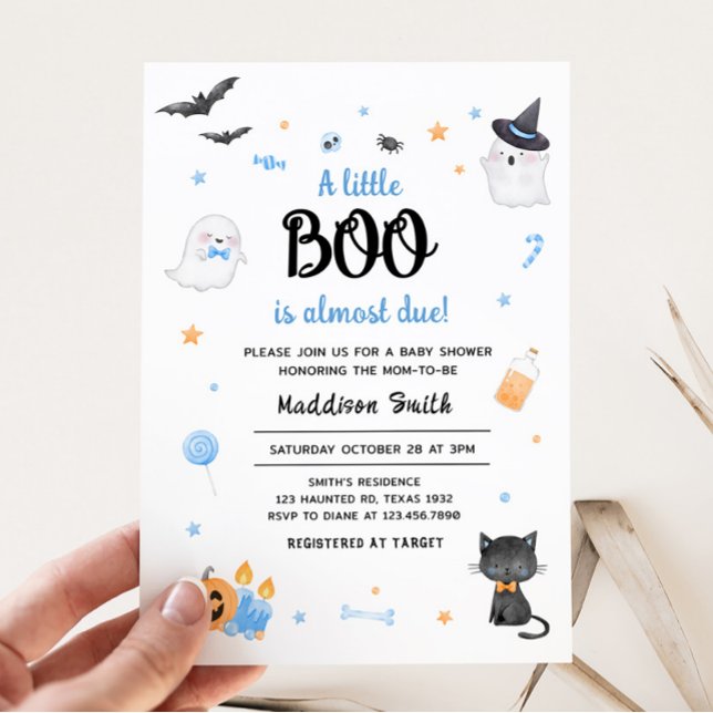 Blue A Little Boo Halloween Baby Dusche Einladung (Blue A Little Boo Baby Shower Invitation)