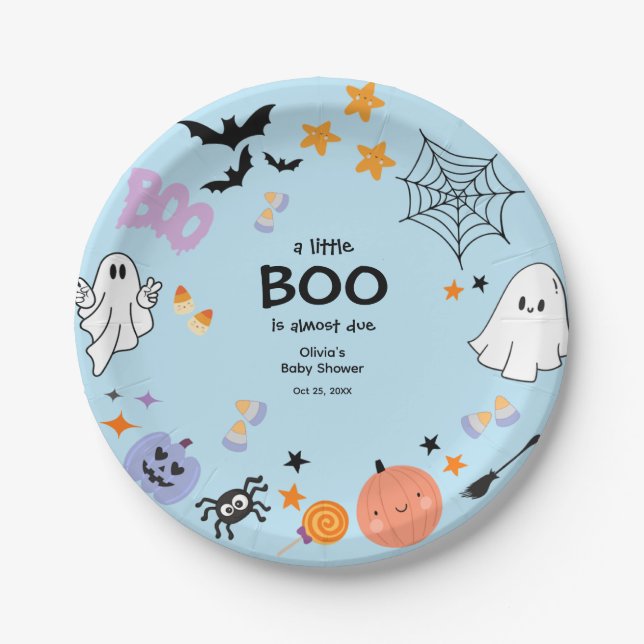 Blue A Little Boo Niedlich Ghost Halloween Kinderd Pappteller (Vorderseite)