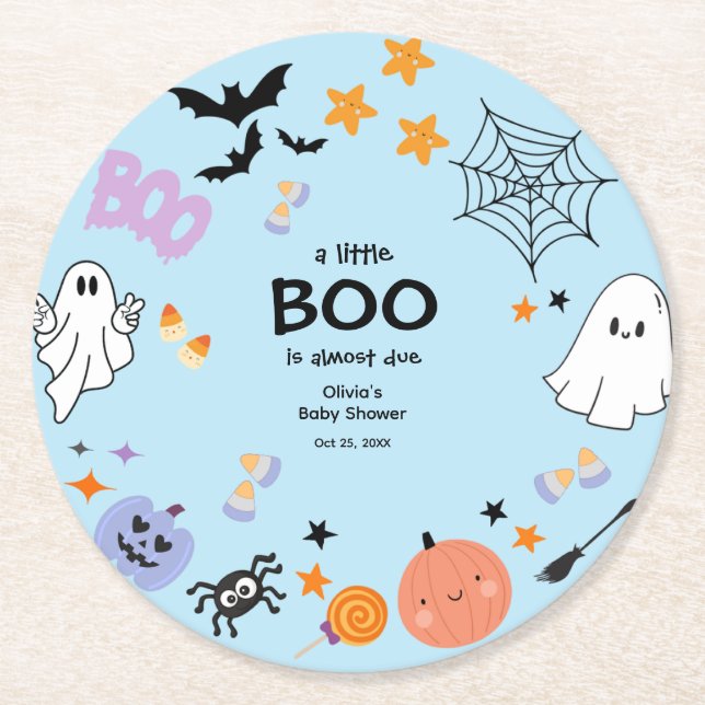 Blue A Little Boo Niedlich Ghost Halloween Kinderd Runder Pappuntersetzer (Vorderseite)