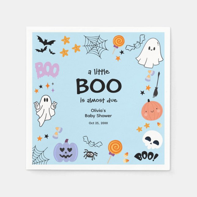 Blue A Little Boo Niedlich Ghost Halloween Kinderd Serviette (Vorderseite)