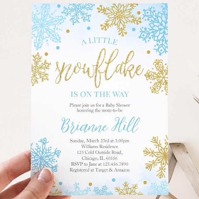 Blue A Little Snowflake Baby Dusche Einladung (Von Creator hochgeladen)