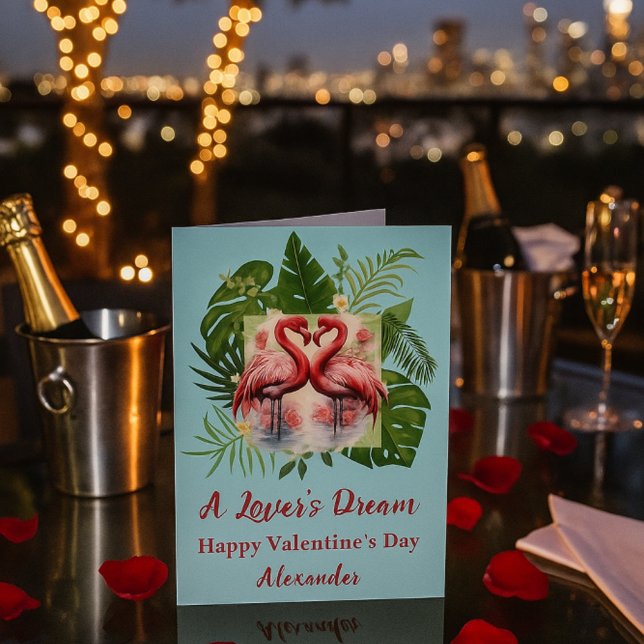 Blue A Lover's Dream Flamingo Valentine's Day Karte (Von Creator hochgeladen)