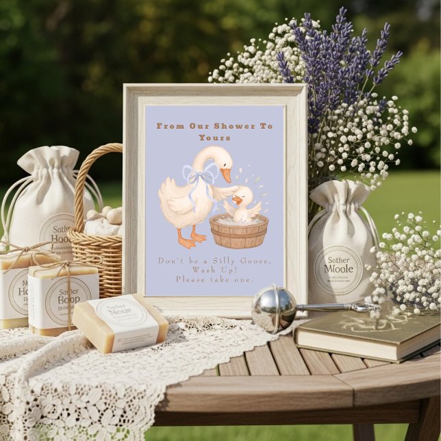 Blue A Silly Goose From Our Shower To Yours Sign Einladung (Blue A Silly Goose From Our Shower To Yours Sign)