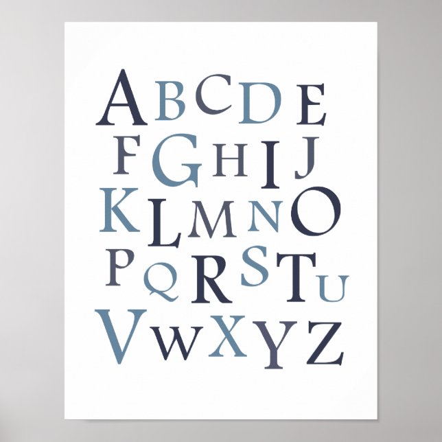 Blue ABC Kinderzimmer Typografy Print Poster (Vorne)