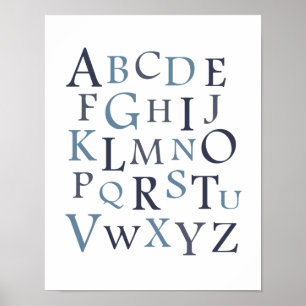 Blue ABC Nursery Typography Print Poster