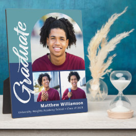 Blue Abschluss 3 Foto Bold Arc Script Modern Fotoplatte