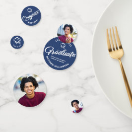 Blue Abschluss 3 Foto Bold Script Cap Minimalistis Konfetti