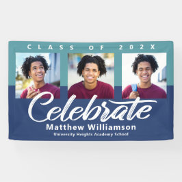 Blue Abschluss 3 Foto Bold Script Modernes Minimum Banner