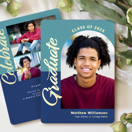 Blue Abschluss 4 Foto Bold Arch Party Real Gold Folieneinladung