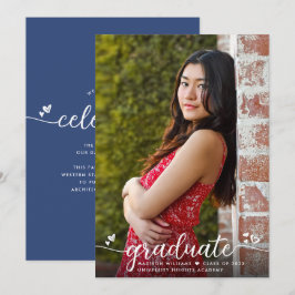 Blue Abschluss Foto Calligraphy Hearts Modern Ankündigung