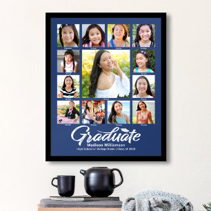 Blue Abschluss K-12 Foto Collage Script Modern Poster