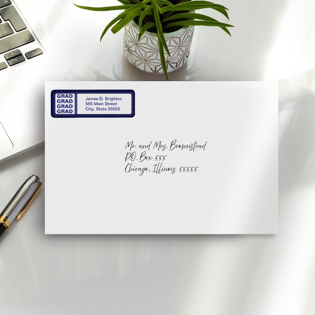 Blue Abschluss Rücksendeadressen-Aufkleber (Von Creator hochgeladen)