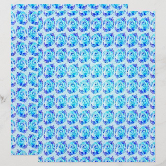 Blue Abstract Roses Scrapbook Paper 2-Sided Page (Vorne/Hinten)