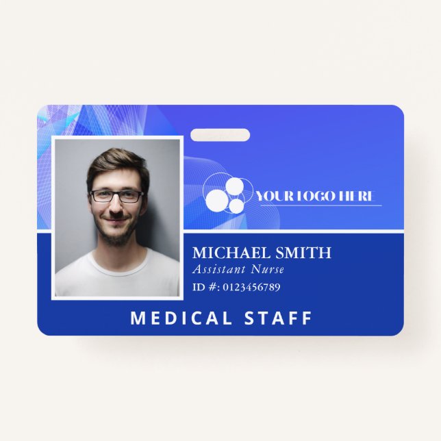 Blue Abstrakt Add Your Logo Employee ID Ausweis (Vorderseite)