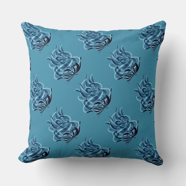 Blue Abstrakt Blue Rose Throw Kissen (Vorderseite)